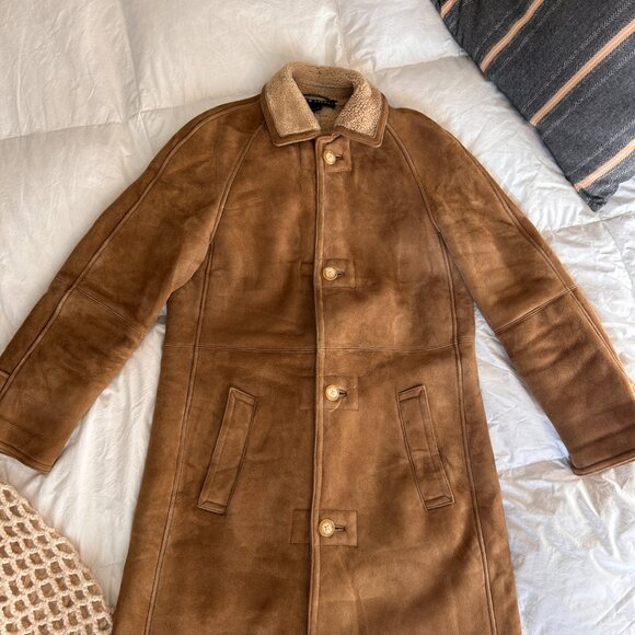 RALPH LAUREN Black Label Shearling Tan Leather jacket, Size 10 - Picture 1 of 16